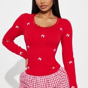 ❤️ Sweet Moments Seamless Bow Top - Red (Size L, New Without Tags)
